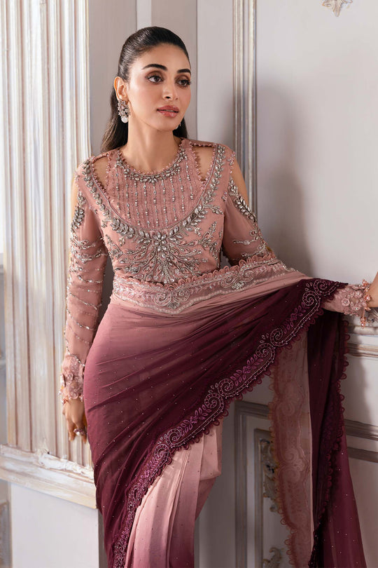 Maria.B Embroidered Chiffon Saree | BD-3001