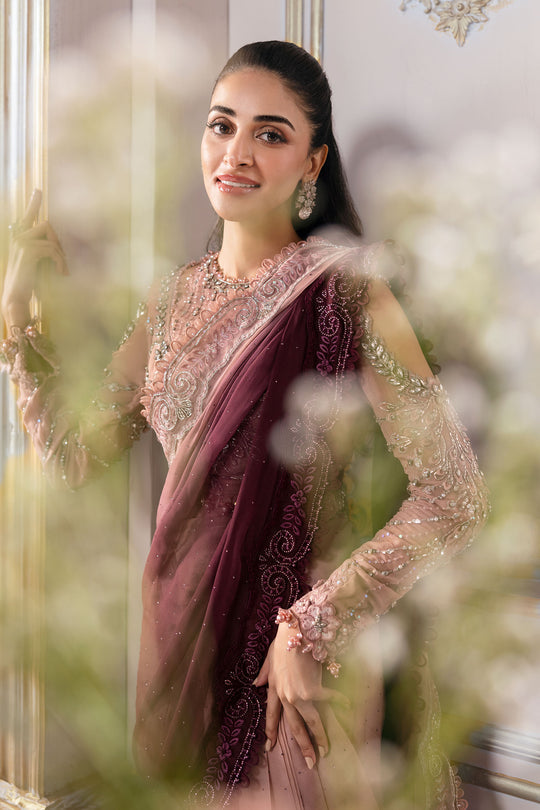 Maria.B Embroidered Chiffon Saree | BD-3001
