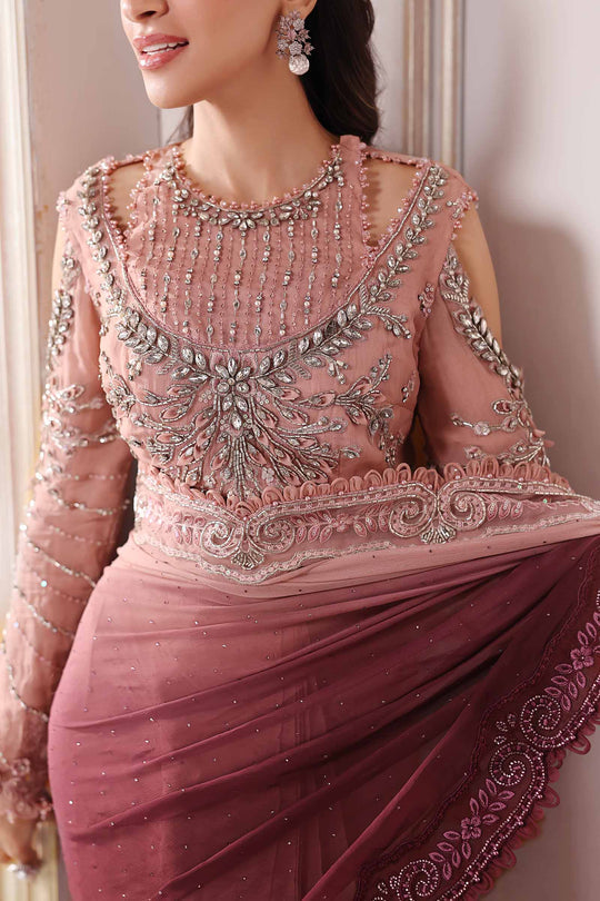 Maria.B Embroidered Chiffon Saree | BD-3001