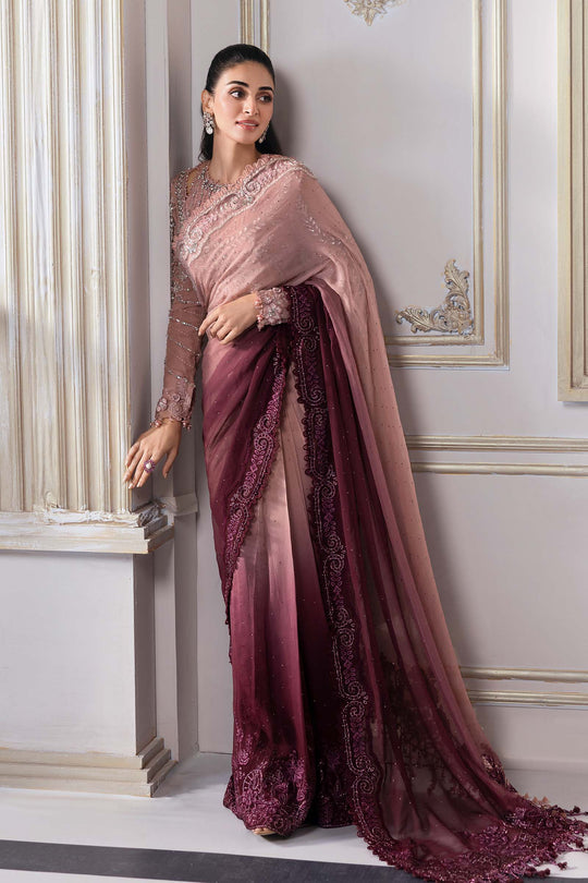 Maria.B Embroidered Chiffon Saree | BD-3001