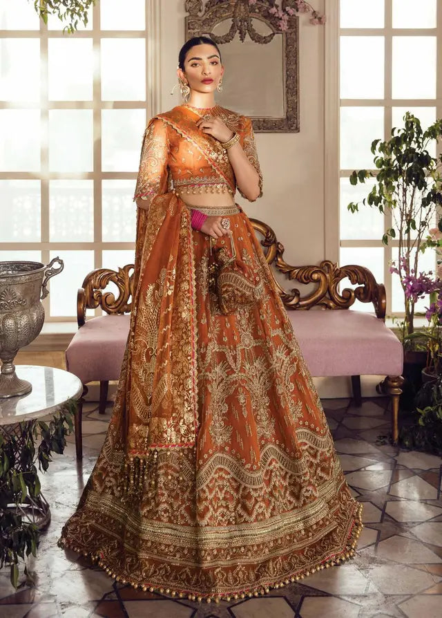 La Fuchsia By Afrozeh Embroidered and Hand Embalished Organza Maxi/ Lehenga Unstitched 3 Piece AF22WD 05 Oriana -