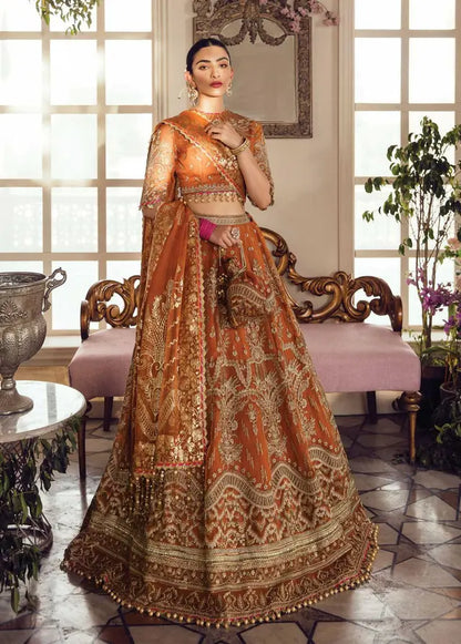 La Fuchsia By Afrozeh Embroidered and Hand Embalished Organza Maxi/ Lehenga Unstitched 3 Piece AF22WD 05 Oriana -