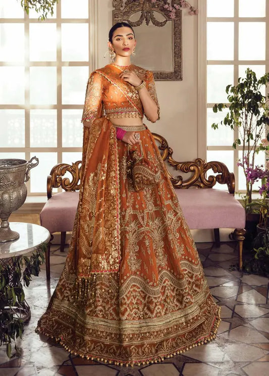 La Fuchsia By Afrozeh Embroidered and Hand Embalished Organza Maxi/ Lehenga Unstitched 3 Piece AF22WD 05 Oriana -