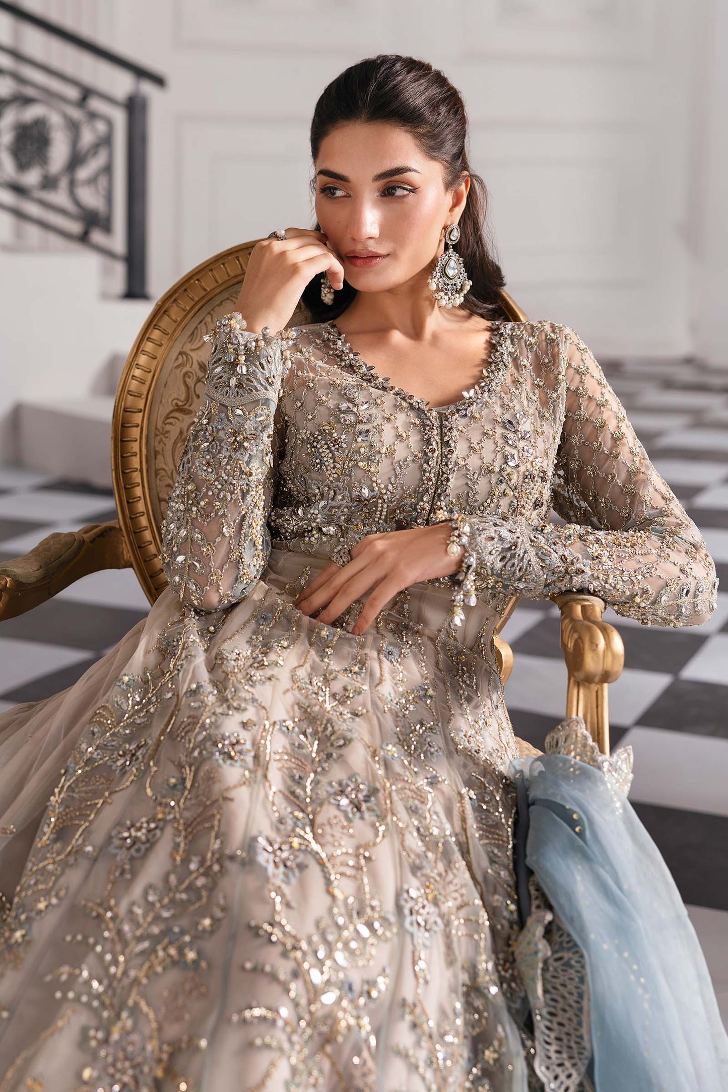 3 Piece Unstiched Embroidered Net Suit | BD-3002