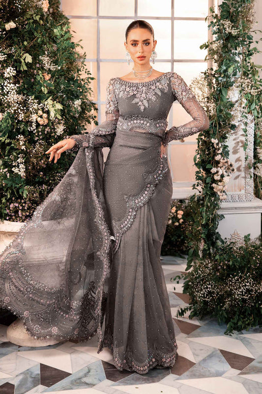 Embroidered And Hand Embellished Net Saree | BD-2902