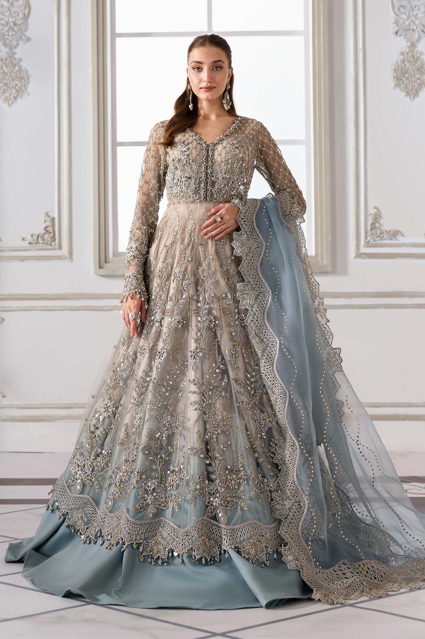 3 Piece Unstiched Embroidered Net Suit | BD-3002