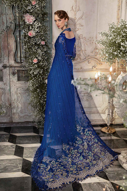 Mbroidered And Hand Embellished Chiffon Saree | Cobalt Blue BD-2704