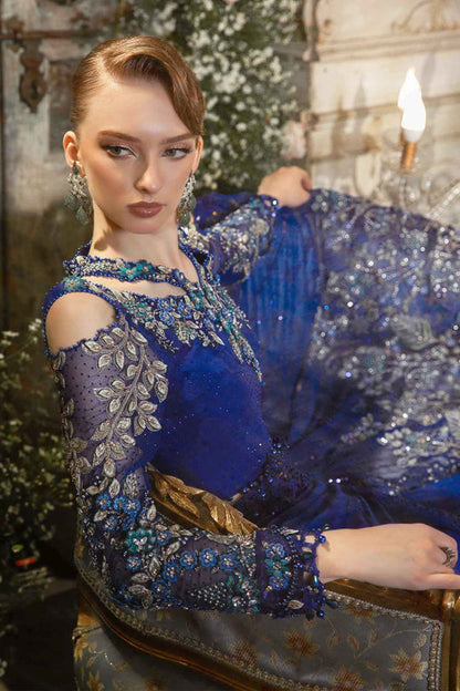 Mbroidered And Hand Embellished Chiffon Saree | Cobalt Blue BD-2704