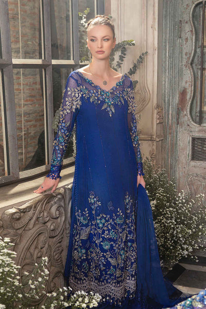 Mbroidered And Hand Embellished Chiffon Saree | Cobalt Blue BD-2704