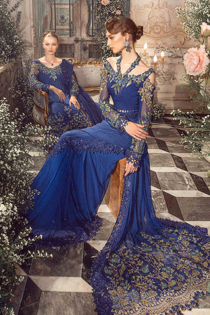 Mbroidered And Hand Embellished Chiffon Saree | Cobalt Blue BD-2704