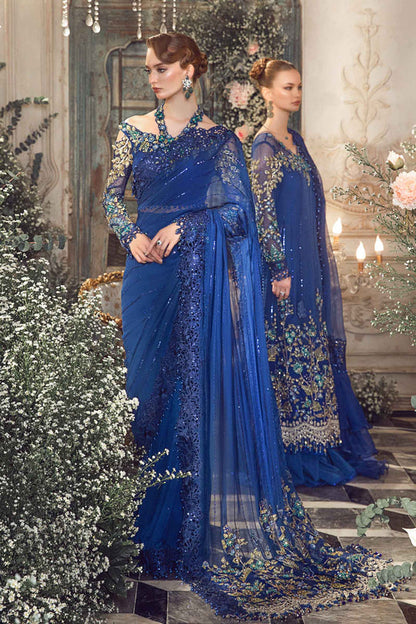 Mbroidered And Hand Embellished Chiffon Saree | Cobalt Blue BD-2704