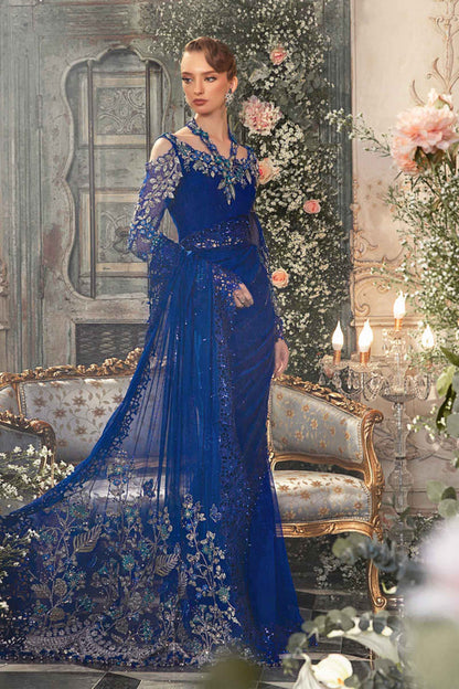 Mbroidered And Hand Embellished Chiffon Saree | Cobalt Blue BD-2704