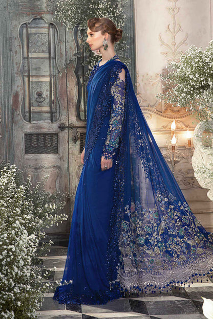 Mbroidered And Hand Embellished Chiffon Saree | Cobalt Blue BD-2704